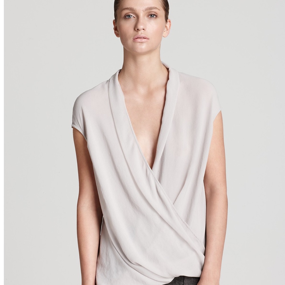 Helmut Lang Soft Gray Faux Wrap Twist Top Medium - image 1